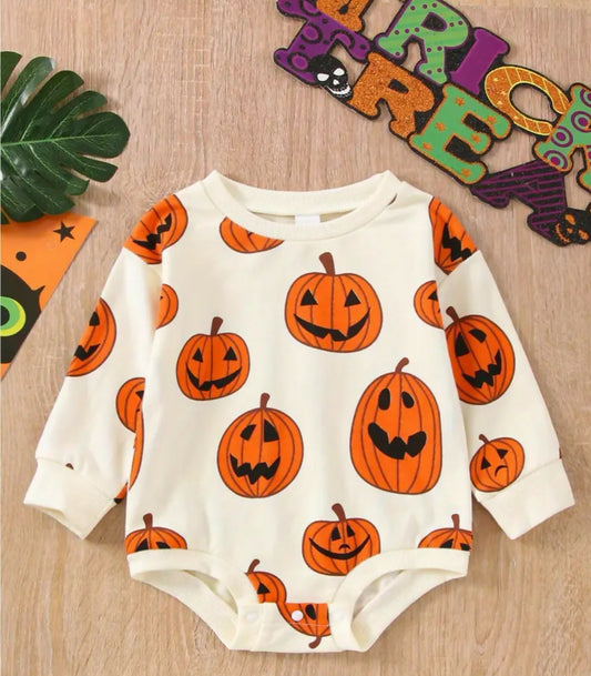 Halloween Autumn pumpkins soft baby unisex sweater romper