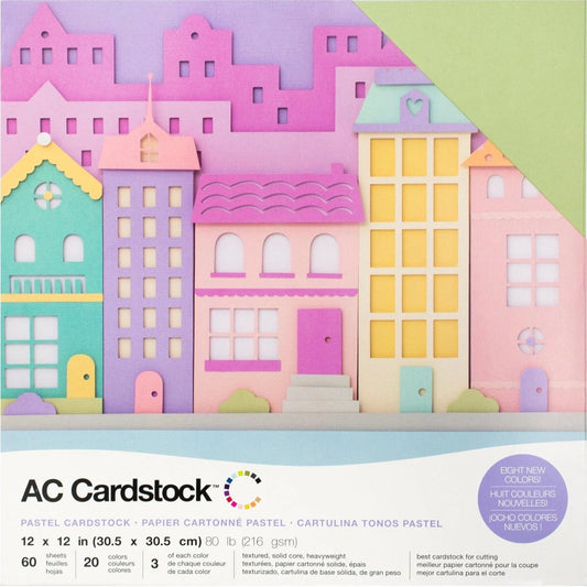 AC AMERICAN CRAFTS CARDSTOCK 12X12 PASTELS - 60 SHEETS, 216 GSM - Forever After Collective
